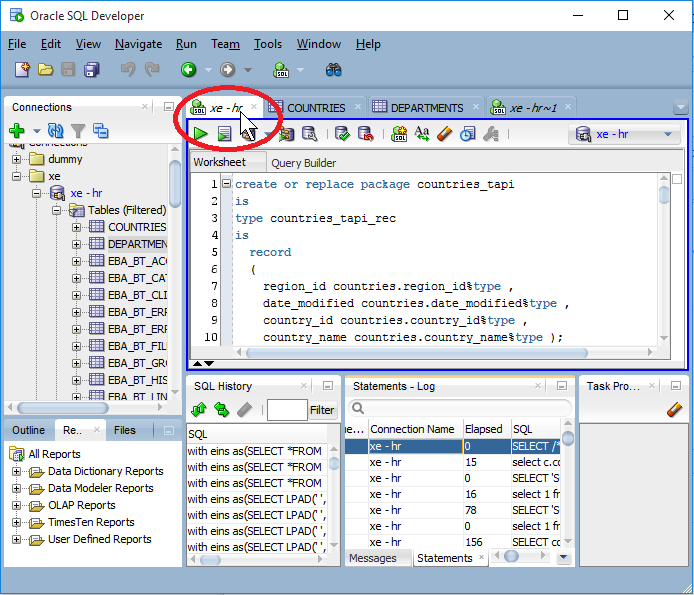 SQL Developer - Doppelklick auf einem Reiter